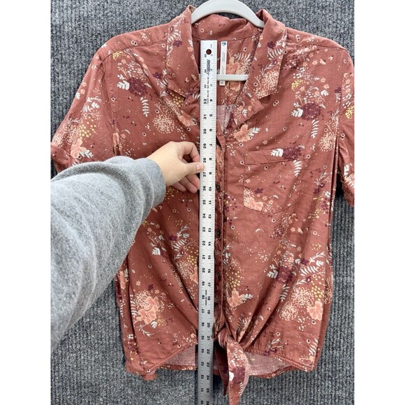 KUHL Elsie Tie Front Top Womens XL Brushed Red Floral Button Short Sleeve Cotton - Picture 9 of 10